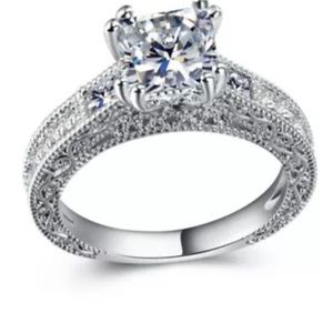 Princess Cut White Sapphire Wedding Ring Silver